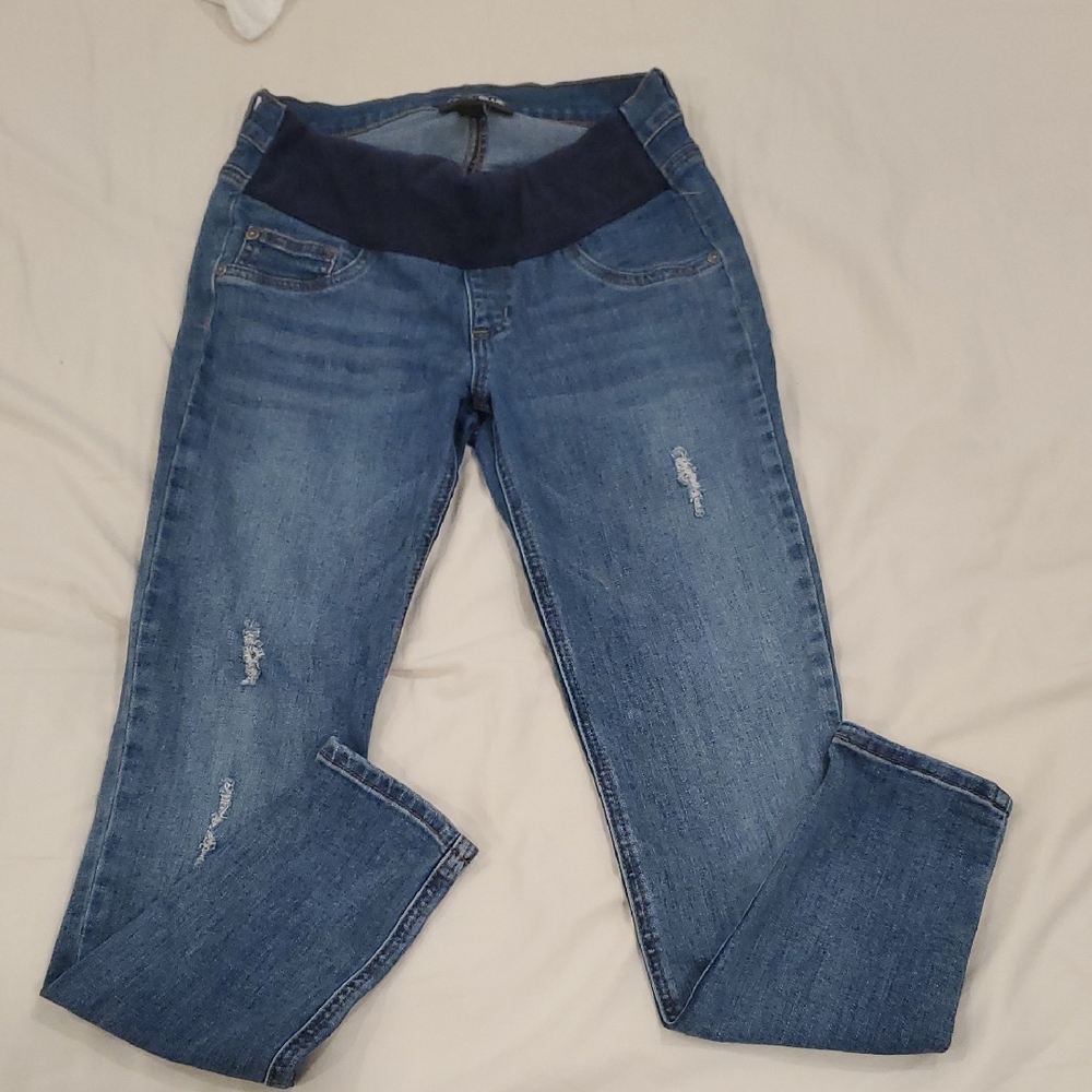 Indigo Blue Distressed Maternity Jeans